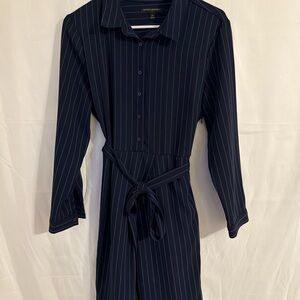 Banana Republic Navy Pinstripe Long Sleeve Dress